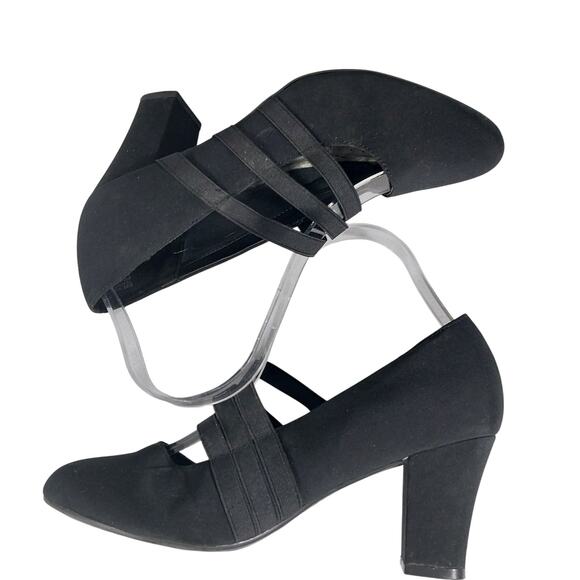MARBELLA! RACHEL BLACK HEAVY SATIN W/TRIPLE WATERFALL STRAPS HEELS! SZ 7.5M - Picture 8 of 10